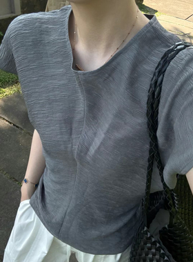 韩代ins时髦圆领蝙蝠袖T恤女2025夏季新款宽松显瘦设计感休闲上衣