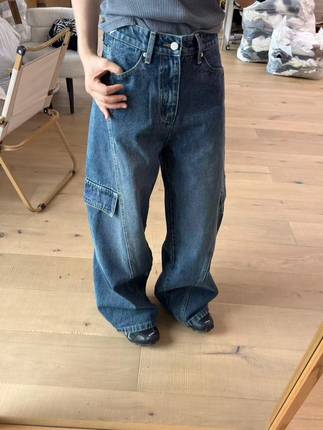 TABLE韩代时髦复古水洗工装牛仔裤女2025新款宽松美式阔腿长裤潮