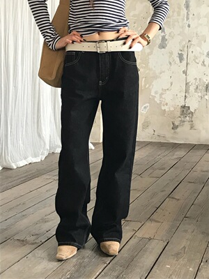 TABLE复古原色明线小直筒牛仔裤女2026秋装宽松显瘦垂感拖地长裤