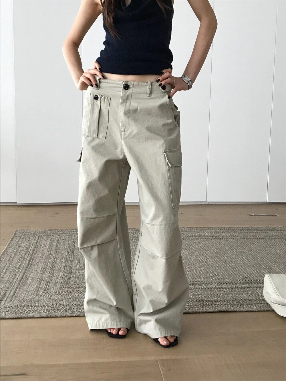 TABLE韩系美式水洗宽松工装裤女复古多口袋阔腿百搭直筒休闲长裤