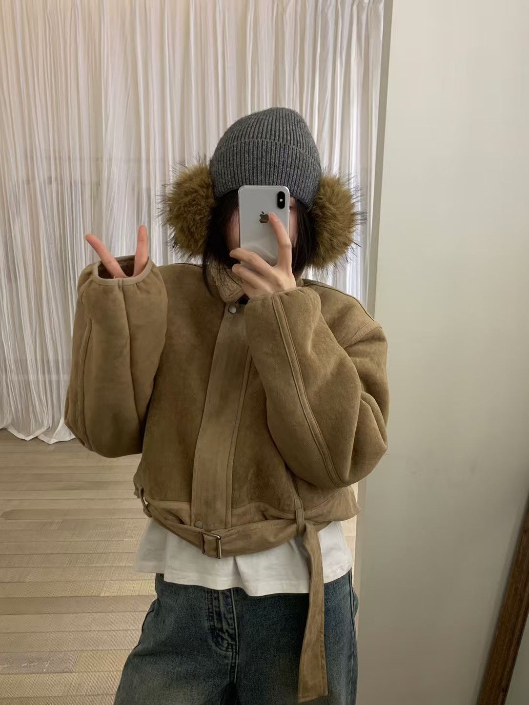 韩系ins立领羊羔毛皮毛一体外套女2025冬装复古短款保暖上衣女