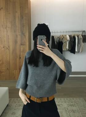 韩系时髦蝙蝠袖斗篷式羊毛毛衣女2026秋冬高级感显瘦针织衫上衣