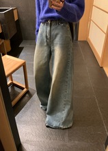 TABLE9237 韩版高腰百搭显瘦阔腿裤女2025新款时尚复古磨毛牛仔裤