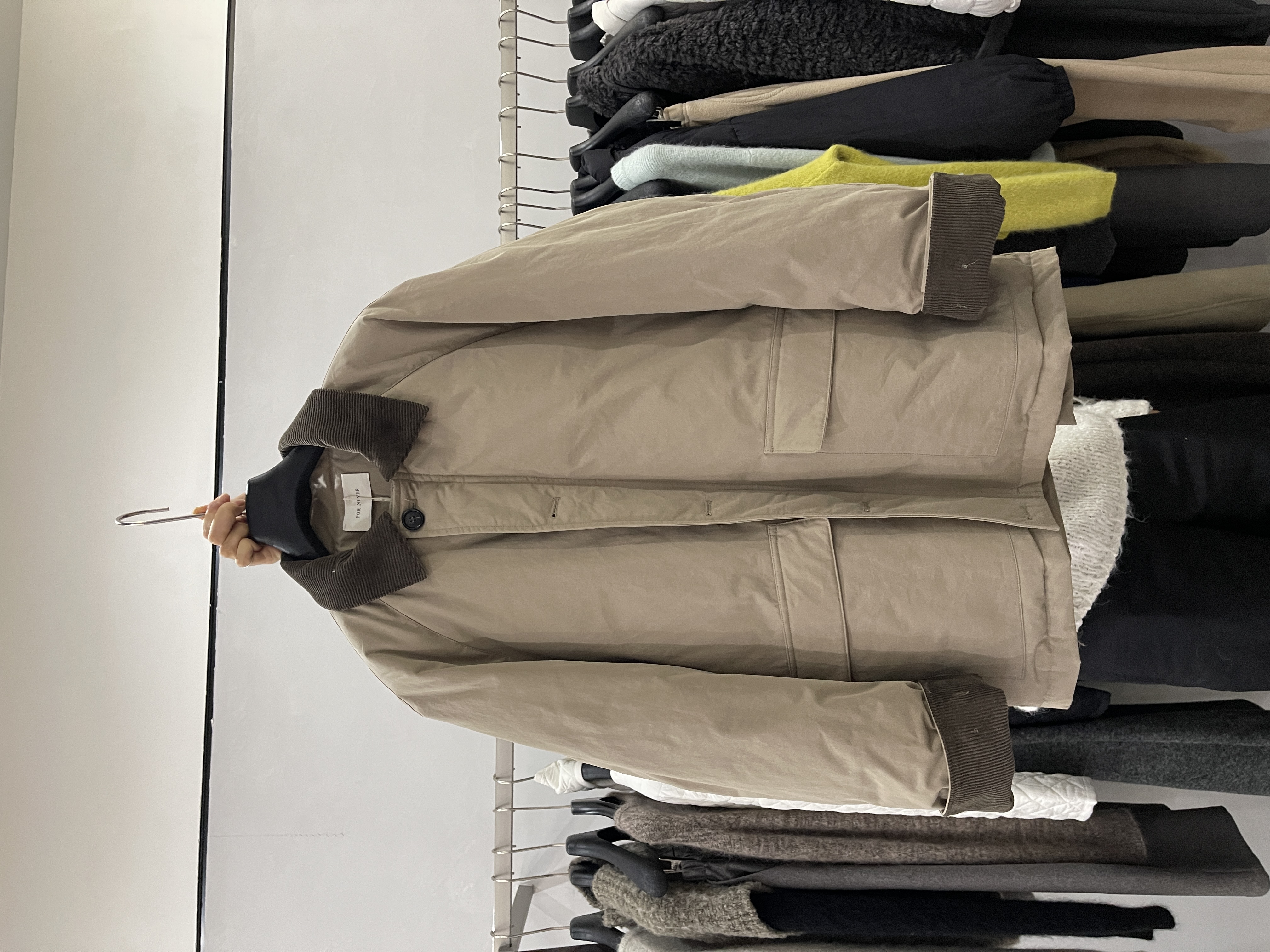 LOW FLAT韩系复古翻领90白鸭绒羽绒服女冬装宽松中长款派克服外套