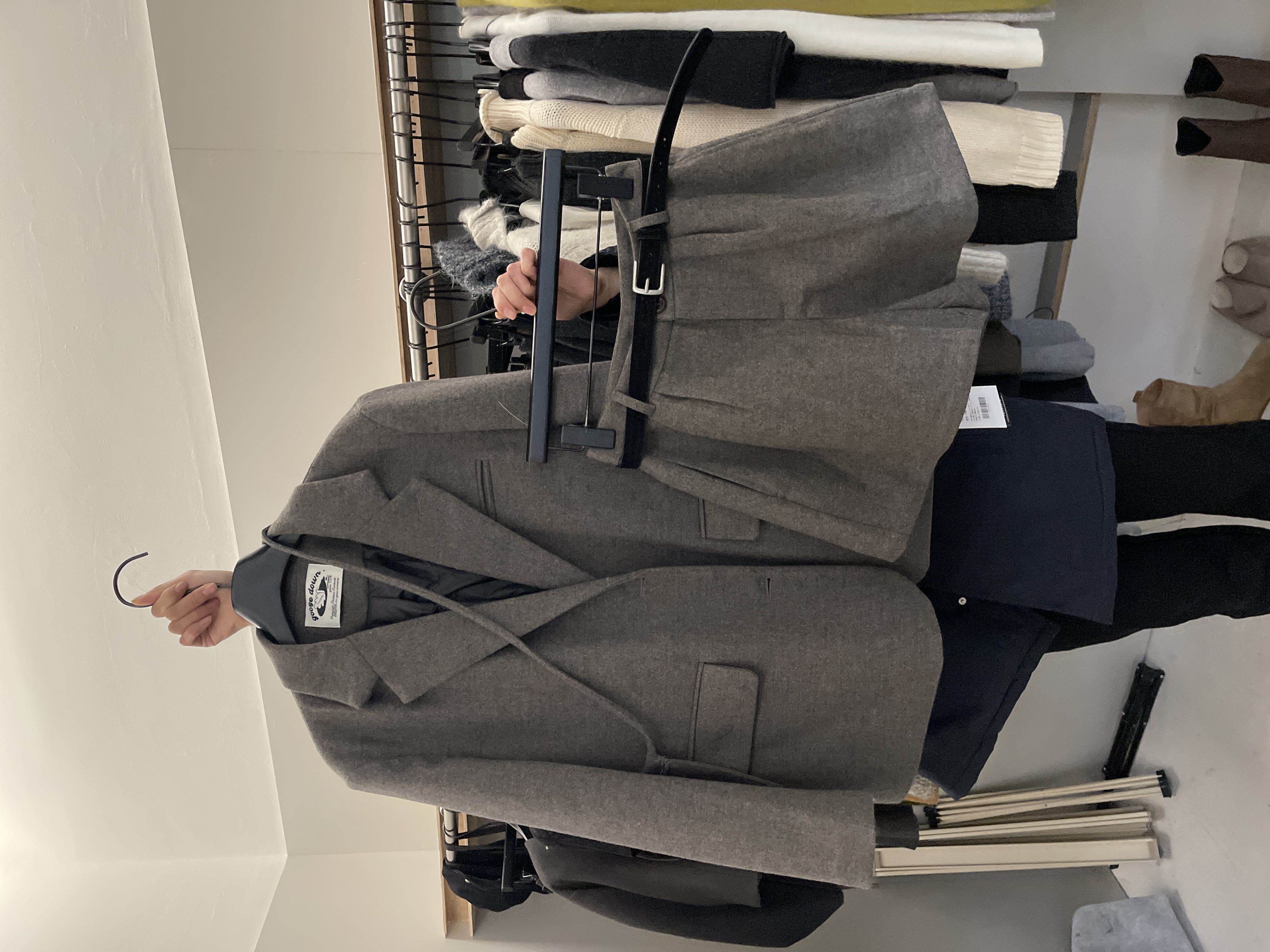 韩版时尚毛呢套装女设计感90白鹅绒西装外套+短裤两件套小洋装冬