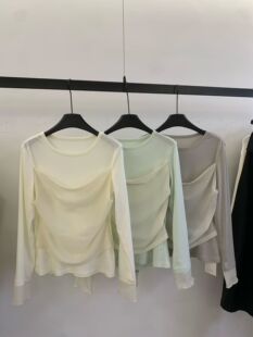 显瘦打底小衫 百搭修身 女 T恤女2026新款 韩代时髦拼接纱假两件长袖