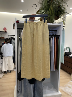 韩代简约松紧腰抽绳麻料半身裙女2025新款 百搭显瘦A字裙短裙 时尚