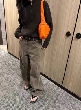 VERSO复古美拉德咖质感磨绒工装牛仔裤女2025冬装拖地休闲裤长裤