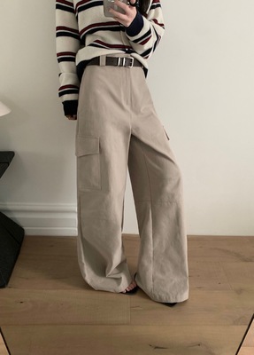 TABLE韩系复古大口袋工装裤女设计感显瘦直筒休闲简约阔腿裤女潮