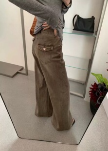 拖地长裤 气质修身 女2026新款 GL韩代复古洗色做旧高腰微喇叭牛仔裤