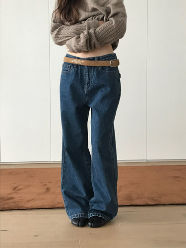 TABLE韩系复古经典丹宁磨毛直筒牛仔裤女2026秋冬后翻口袋长裤女
