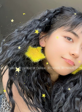 纯手工原创毛线编织可爱荧光黄色五角星甜美耳饰百搭显白ins耳环