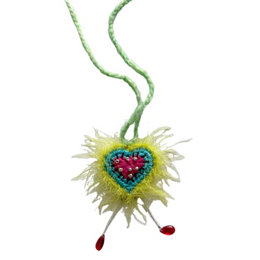 原创毛线钩织粉色多巴胺爱心挂件小众设计感气质可爱少女心锁骨链