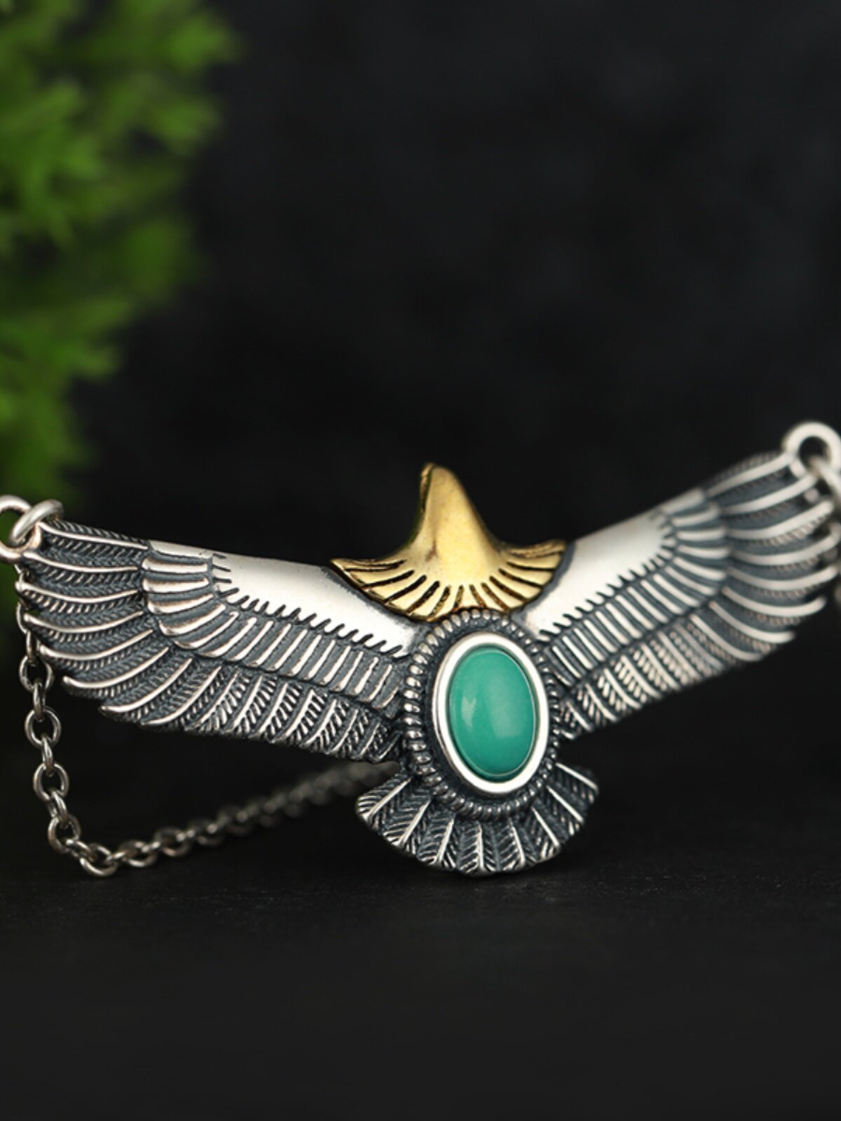 PINZHONG 청록색 상감 펜던트  천연 광석 청록색 독수리 오리지널 목걸이