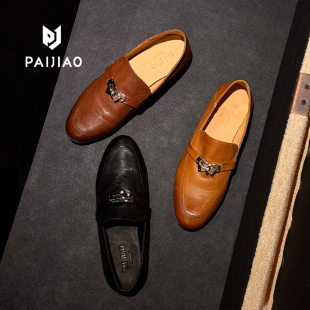 女930 小皮鞋 简约大气休闲通勤锁扣复古方头马皮单鞋 一脚蹬乐福鞋