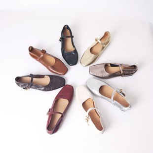 3560 真皮软皮软底玛丽珍女鞋 女春秋新款 小方头复古奶奶平底单鞋