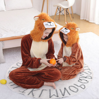 儿童狮子卡通动物连体睡衣春秋冬