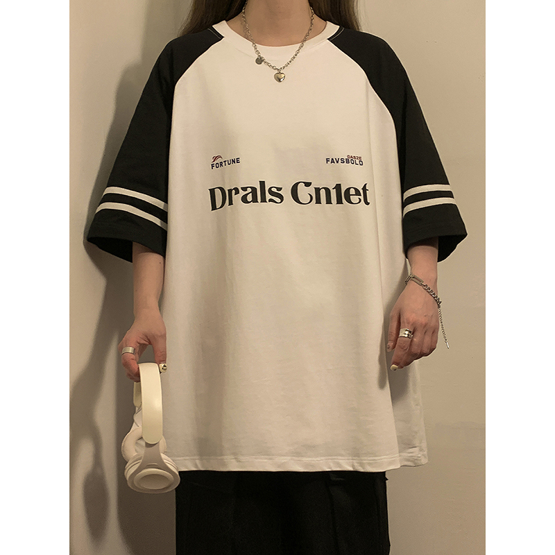 中性！夏季港风短袖女美式高街纯棉情侣t恤半袖七分袖女7819-P33，女装T恤，电商C213(原B265)