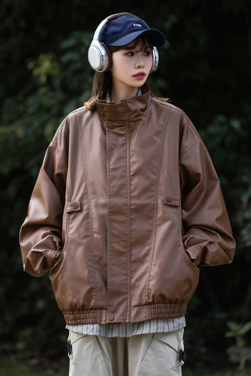 中性图！2024年春季新款港风皮衣机车风宽松PU皮情侣装23061-P98,女装皮衣,电商C213(原B265)