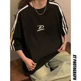 中性夏季2024新款美式高街条杠短袖T恤情侣学生宽松上衣7821-P38，女装T恤，电商C213(原B265)