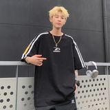 2024夏季新款美式三条杠大码重磅短袖T恤男情侣宽松半袖7821-P38，男装T恤，电商C213(原B265)