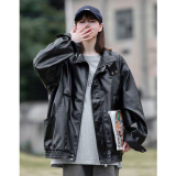 中性图！2024年春季新款港风皮衣机车风宽松PU皮情侣装23061-P98，女装皮衣，电商C213(原B265)