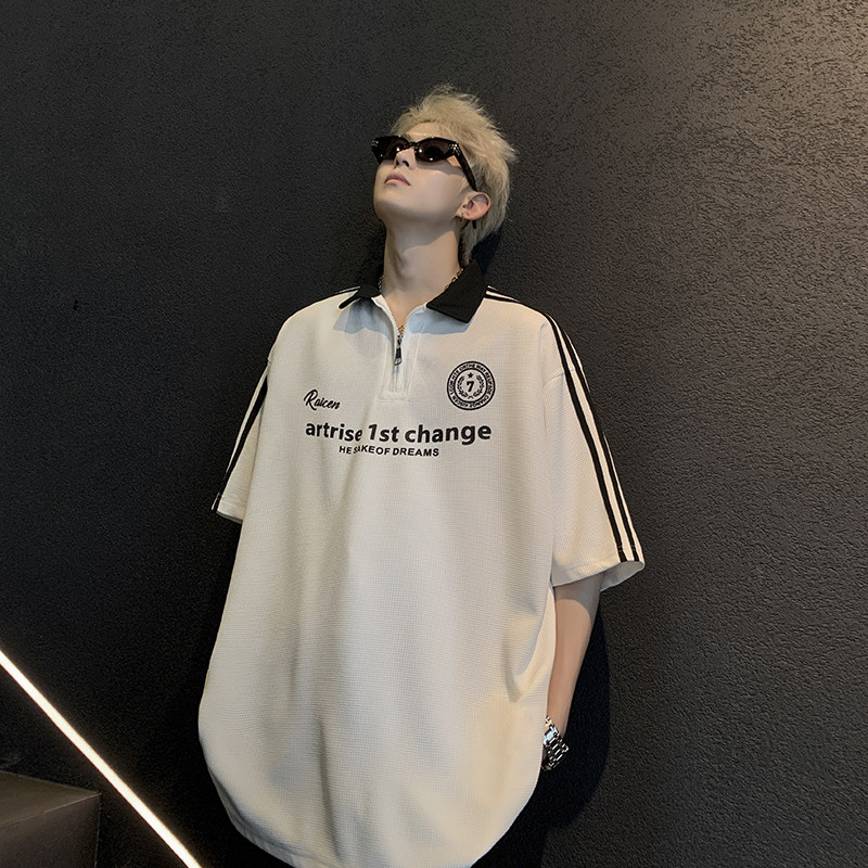 美式街头复古华夫格POLO衫T恤夏季新款宽松情侣装短袖男7829-P48,男装Polo衫,电商C213(原B265)