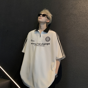 美式街头复古华夫格POLO衫T恤夏季新款宽松情侣装短袖男 7829-P48图片