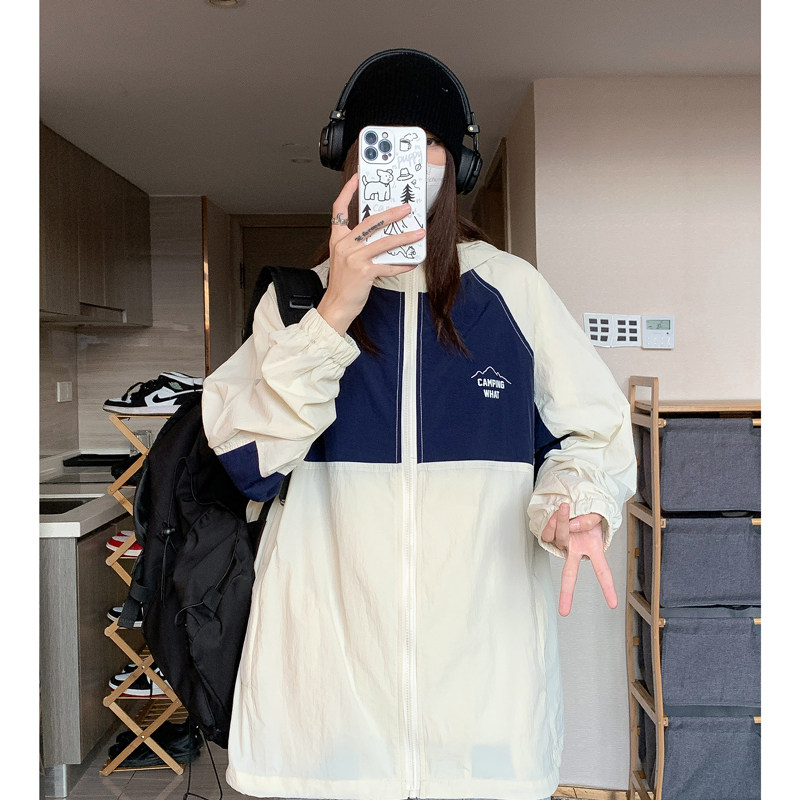 中性！2024年夏季新品拼接防晒衣港风撞色情侣装外套女23026-P68，女装防晒衣，电商C213(原B265)