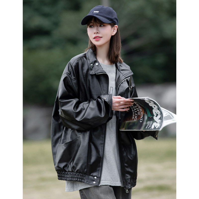 中性图！2024年春季新款港风皮衣机车风宽松PU皮情侣装23061-P98,女装皮衣,电商C213(原B265)