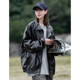 中性图！2024年春季新款港风皮衣机车风宽松PU皮情侣装23061-P98，女装皮衣，电商C213(原B265)