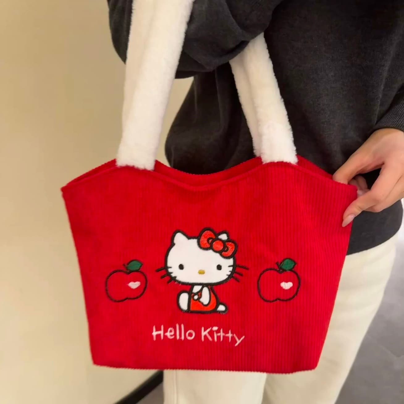 2026新款红系卡通印花灯芯绒包ins风大容量单肩手提包,箱包皮具/热销女包/男包,手拿包,淘宝优惠券,粉丝福利购,淘宝优惠卷