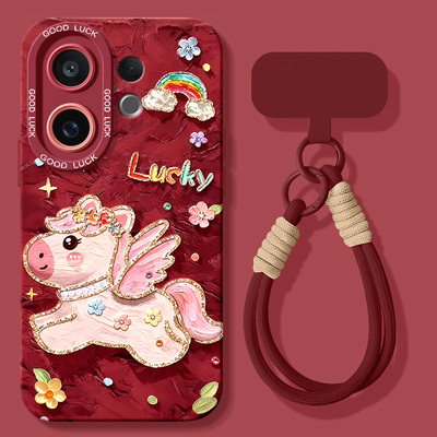 适用vivos30手机壳s30promini新款s20硅胶vivo挂绳s19新年s18全包s17防摔s162026油画马s15/s12女s10e保护套