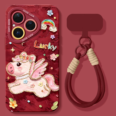 适用华为pura80手机壳pura70pro新款p60硅胶p50挂绳p40pro新年p30全包p20防摔pro+2026油画马女ultra保护套