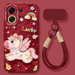 适用oppok13turbopro手机壳k13turbo新款k12s硅胶k12plus挂绳k11x新年oppok10全包k9防摔2026油画马女保护套