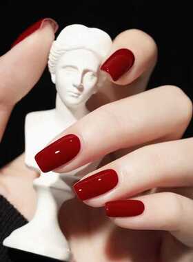 2026显白美甲贴片可拆卸腮红穿戴甲美甲假指甲纯红色套装整套成品