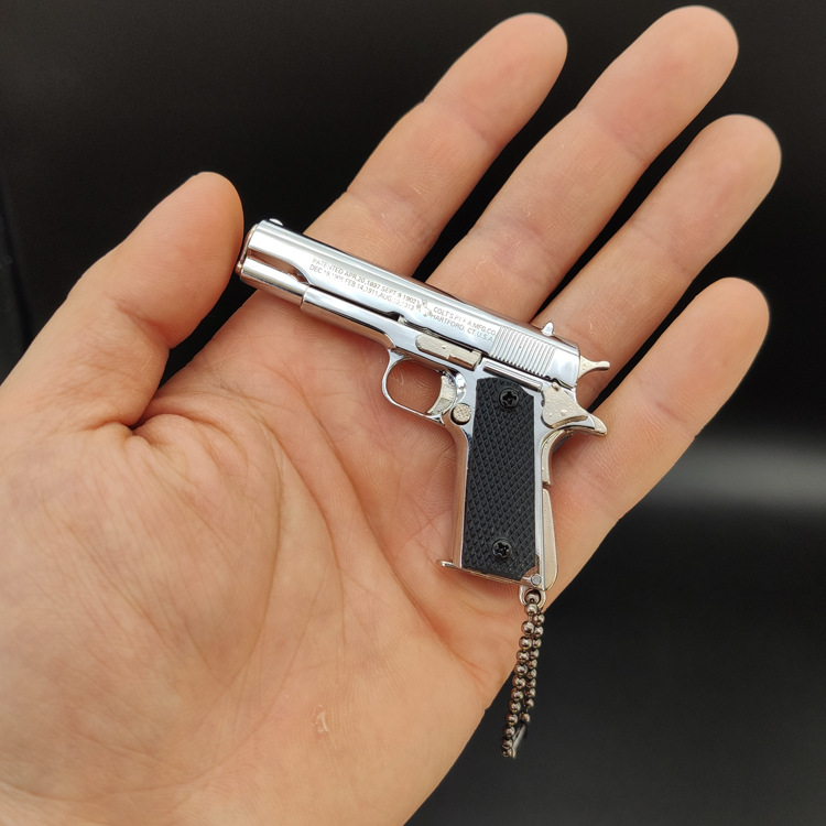 吃鸡绝地求生周边1:3亮银色1911全金属枪模型玩具钥匙扣挂件礼物
