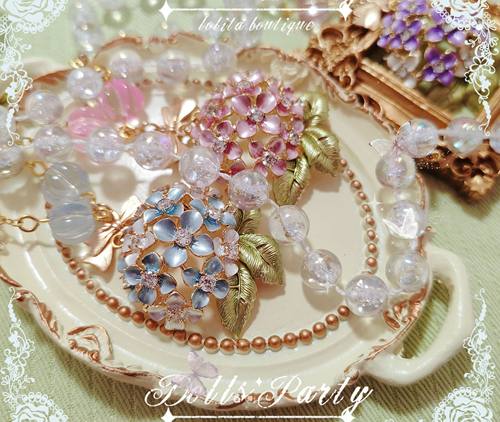 lolita手作项链无尽夏绣球花胸针项链cla系古董Jane Marple etc风