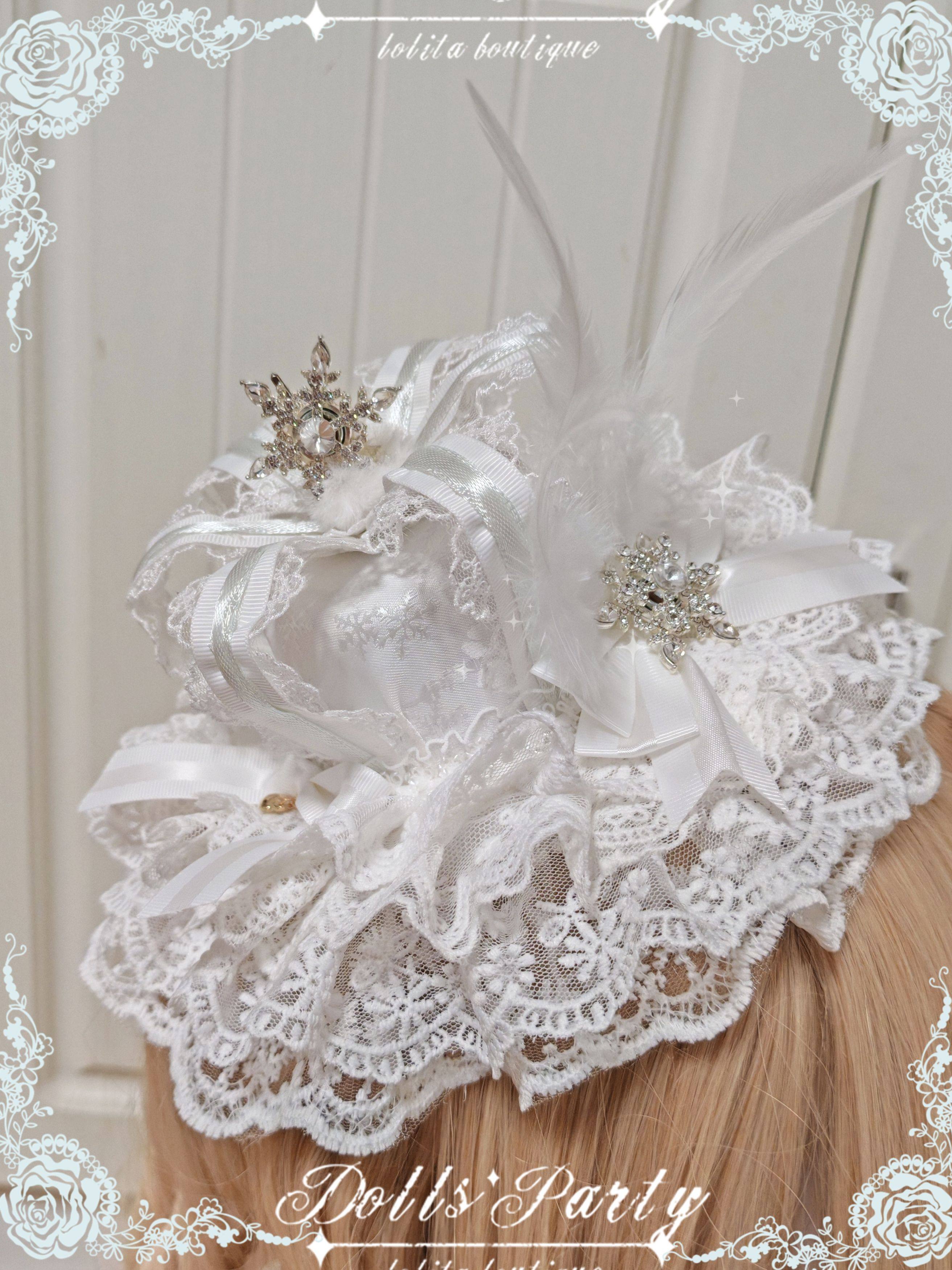 lolita原创圣诞g手作小物样布羽毛皇冠礼帽头饰配饰白色