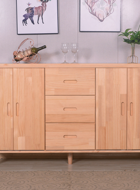 餐边柜实木松木储物柜客厅柜餐厅橱柜碗柜推拉门橱柜茶水柜收纳柜