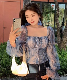 遮肚子显瘦显白心机莲藕袖 大胖女装 高级甜美修身 胖mm春季 上衣 法式