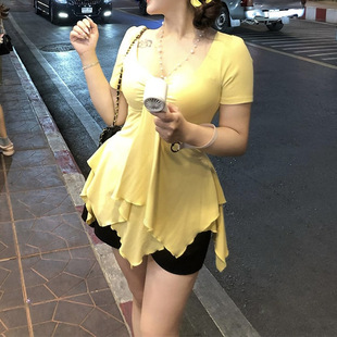 不火安妮 收腰上衣 涩谷甜吻古早纯欲不规则针织T恤女夏季 微胖大码