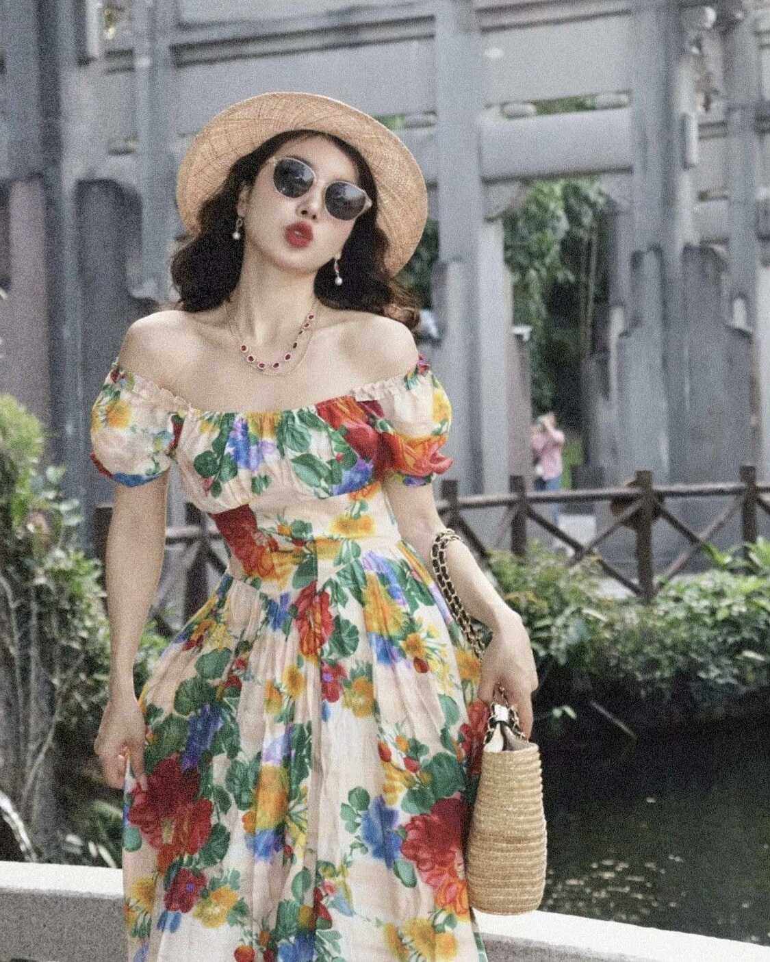 大码胖mm法式复古油画印花连衣裙女夏季气质显瘦一字肩茶歇长裙子,女装/女士精品,连衣裙,淘宝优惠券,粉丝福利购,淘宝优惠卷