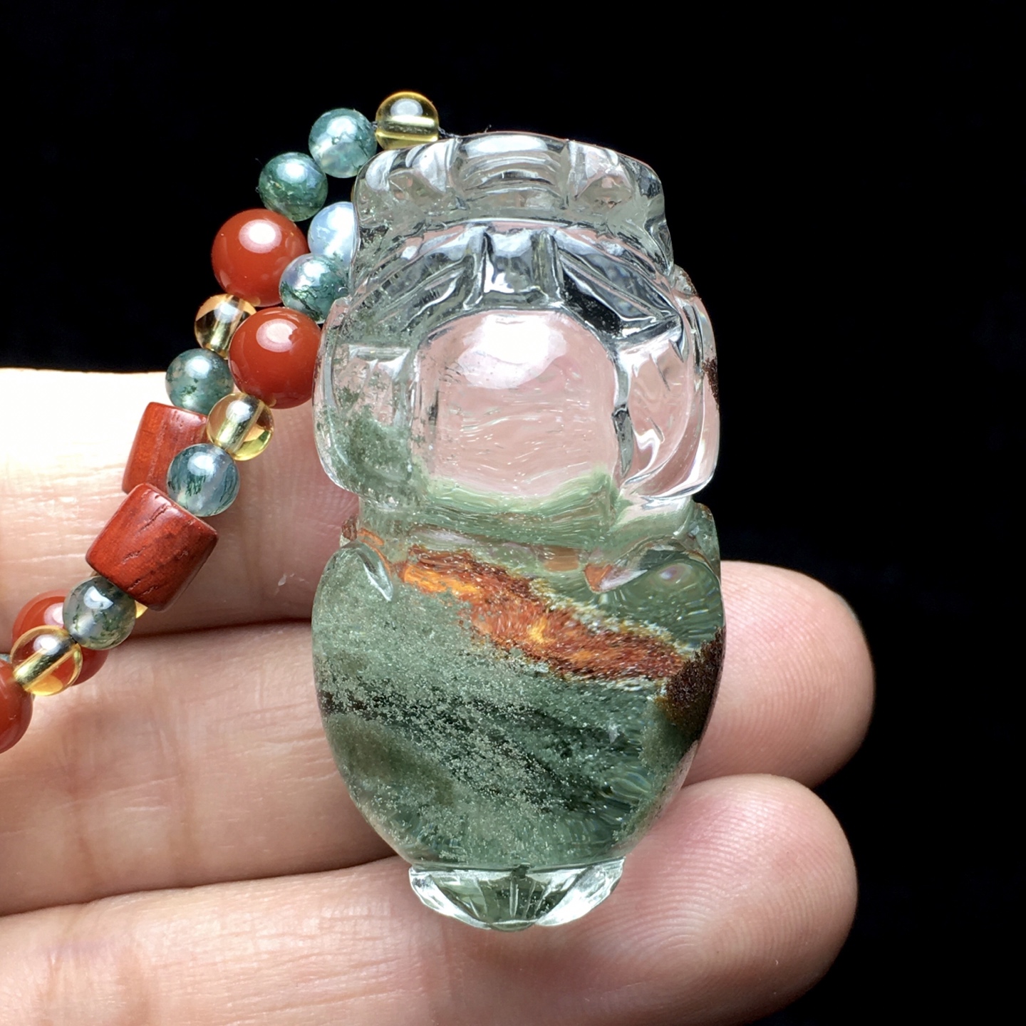 天然绿幽灵水晶招财貔貅项坠