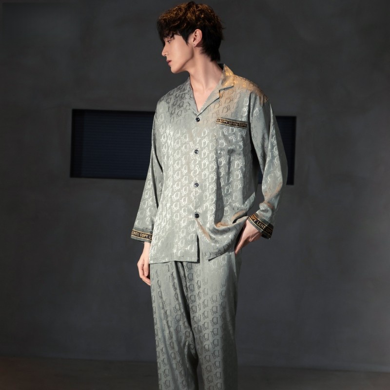 男士真丝睡衣春秋款长袖长裤桑蚕丝套装男款夏季新款高级感家居服