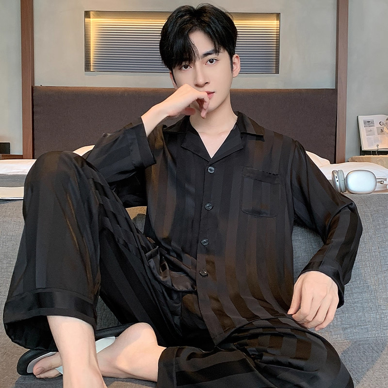 男款真丝睡衣春秋款长袖长裤套装男士夏季薄款桑蚕丝高级感家居服