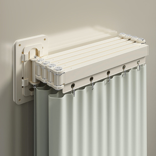 隐形折叠浴帘杆浴室隔断帘防水布干湿分离弧形壁挂可折叠浴杆挂帘