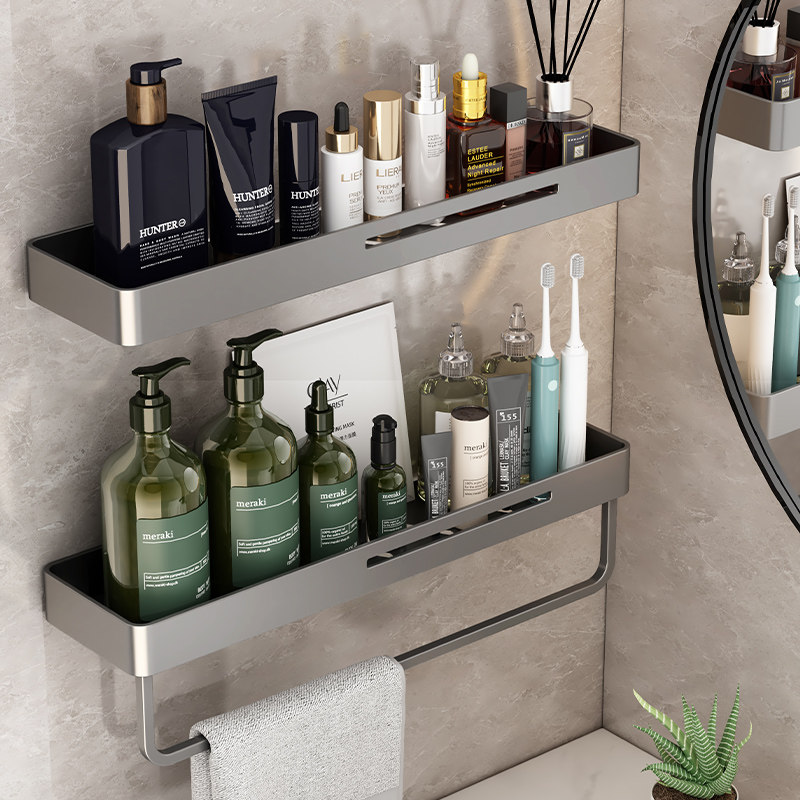 卫生间洗漱台镜前置物架壁挂墙上免打孔洗手间厕所浴室收纳架枪灰