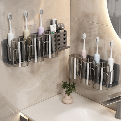 牙刷置物架免打孔三口四口五口六口之家卫生间牙杯浴室漱口杯收纳