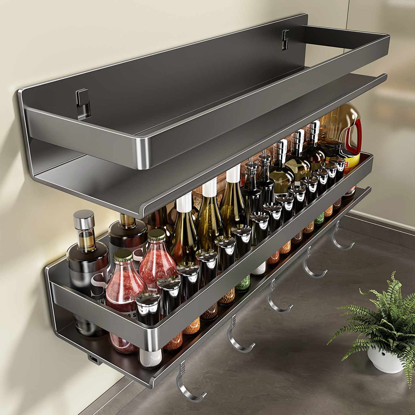 厨房置物架加宽承重免打孔调味料架墙壁挂多功能调料品挂钩收纳架